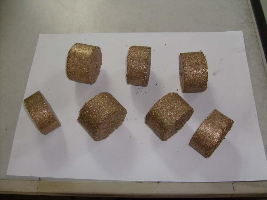 copper chips recycled by metal turning press
